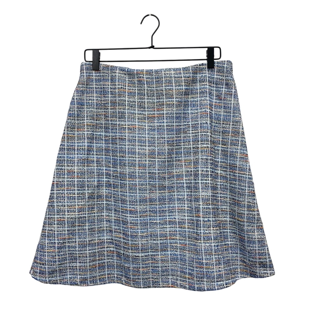 Margaret‎ M Women Large Plaid Textured Lined Skirt Light Blue Pencil A-Line